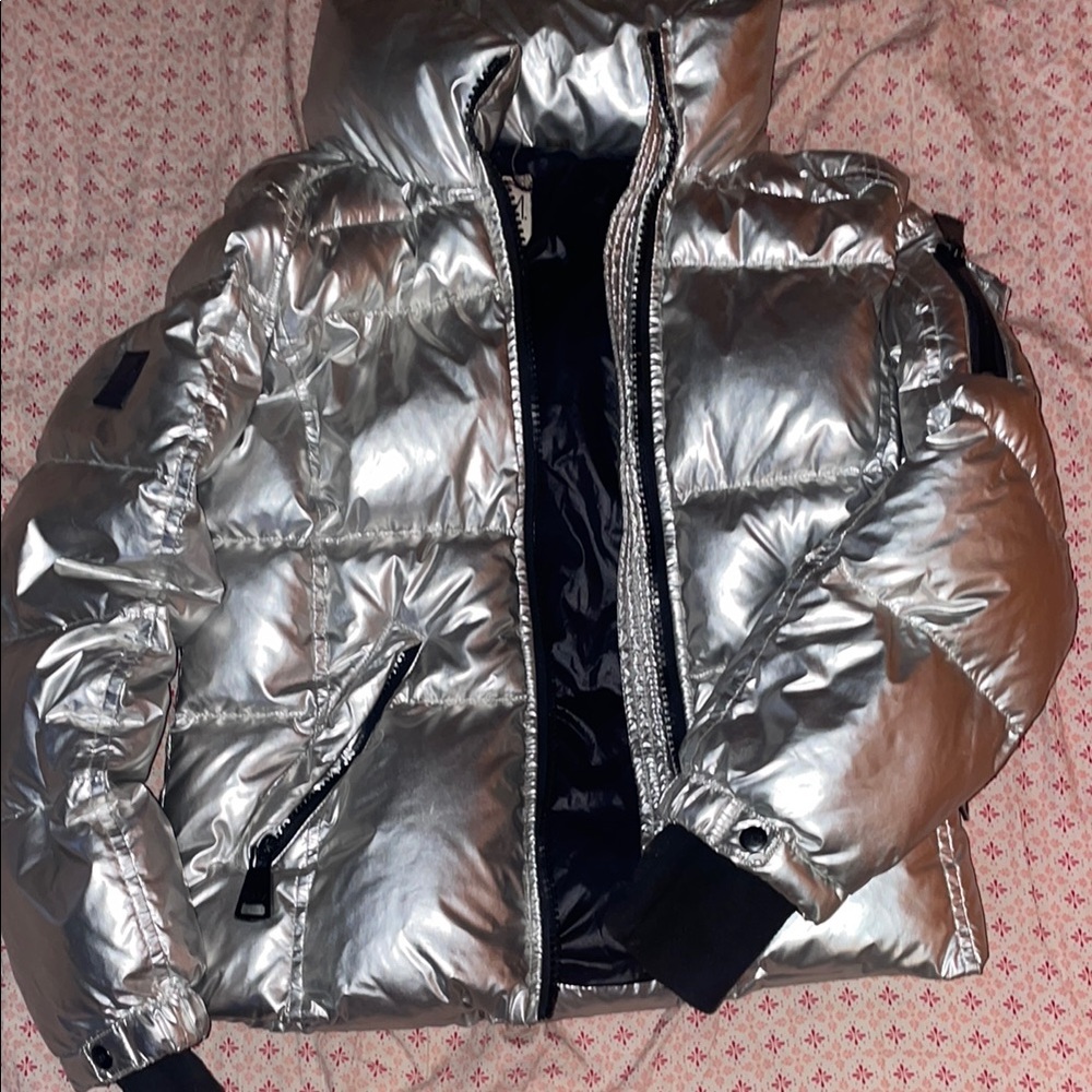 Metallic Silver Puffer Coat